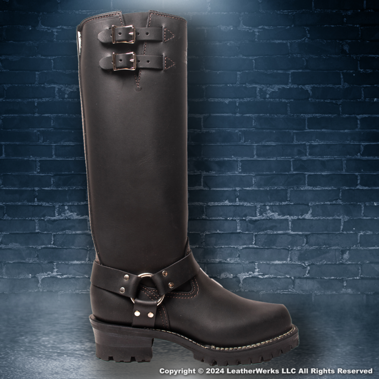 thumbnail interactive-video image 1 of Wesco Harness Boot 11 Inch – Black, Handmade USA, Round Toe, Pull On, Men’s Motorcycle Boot BK7700H100 1 of 5